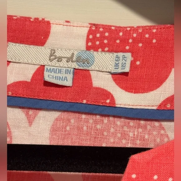 Boden EUC Size 2P Pretty Coral & White 3/4 Length Linen Mini Dress (0554) - Picture 5 of 14